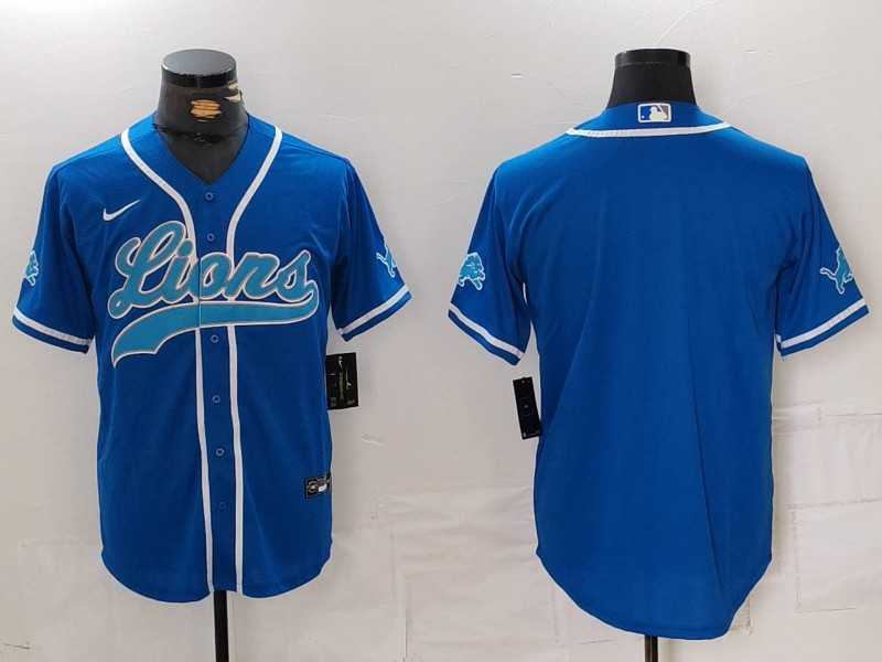 Men%27s Detroit Lions Blank Blue Cool Base Stitched Baseball Jersey